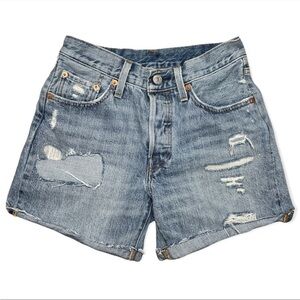 Levi’s cut off jean shorts 501 button fly distressed raw hem coastal cowgirl 24